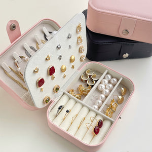 Pink Portable Faux Leather Jewelry Storage Travel Case