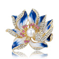 Enamel Lotus Flower Brooch Pink Blue or Green Pearl Pin view 2