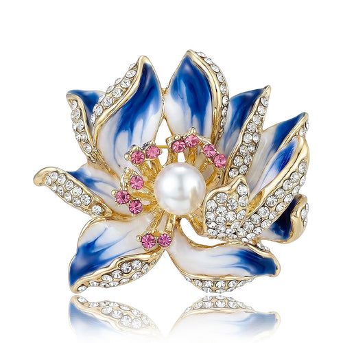 Pink lotus brooch on white block display