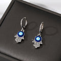 Silver Tone Crystal Hamsa Evil Eye Necklace and Huggie Earrings view 2