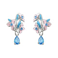 Silver Tone Pink Blue Orchid And Blue Teardrop Stud Earrings view 5