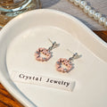 Silver Heart Top and Pink Wreath Dangle Stud Earrings view 2