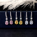 Oval Drop Earrings Yellow Pink Clear Stones Silver Tone 3 Colors view 4