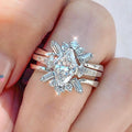 Silver Tone Marquise CZ Three Piece Stack Finger Ring Set view 1
