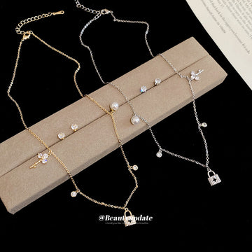 Delicate Necklace and Drop Earring Jewelry Set in Two Tones