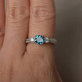 Aqua Round Three-Stone Pave Ring In Polished Silver Tone view 2