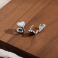 Black Double Heart Silver Tone Small Stud Earrings view 2