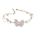 White Lace Butterfly Pearl Multi Strand Choker Necklace view 5