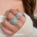 Silver Bead Flower Crystal Dome Rings And Stud Earrings view 4