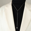 Y Lariat Necklace Faux Pearl Drop Satellite Bead Chain Metal view 6