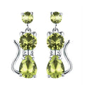 Silver Tone Cat Dangle Earrings Colored Stones 9 Colors view 7
