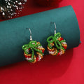 Colorful Beaded Christmas Wreath Long Hook Earrings view 6