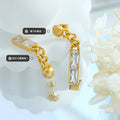 Hammered Ball Chain Bar Zirconia Drop Earrings Gold Steel view 2