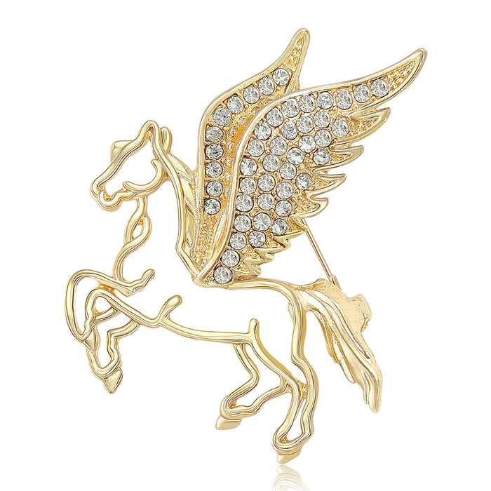 Openwork Pegasus Brooch in Gold or Silver Tone With Crystals