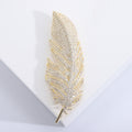 Pave Crystal Feather Brooch Gold Silver Tone Clear Stones view 6