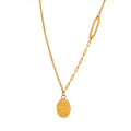 Gold Good Luck Oval Tag Pendant Mixed Chain Necklace view 5