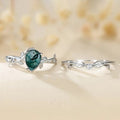 Silver Tone Green Teardrop Leaf Vine Ring Set Sizes 6-10 view 2