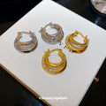 Gold Tone Double Row Crystal Huggie Hoop Earrings Jewelry view 4