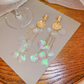 Iridescent Shell Cascade Gold Tone Statement Long Earrings view 2