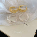 Textured Crisscross Metal Hoop Earrings Decorative Jewelry Design view 3