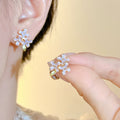 Purple Crystal Flower Earrings in Clip and Post Styles view 7