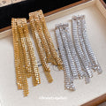 Asymmetric Crystal Fringe Earrings in Gold and Silver Tones view 2