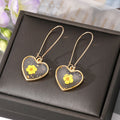 Gold Tone Clear Resin Pressed Flower Heart Hook Earrings view 5