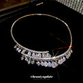 Crystal Teardrop Fringe Collar Necklaces in Two Tones view 4