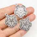 Openwork Floral Medallion Metal Charms with Silver Tone Finish view 1