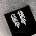 Silver Crystal Pave Leaf Cascade Drop Earrings Pair view 1