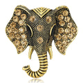 Antique Gold Elephant Head Brooch Champagne Rhinestone Pin view 1