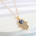 Crystal Hamsa Evil Eye Pendant Necklaces in Gold or Silver Tone view 4