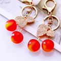 Three Dimensional Double Cherry Keychain with Crystal Leaf Accents view 3