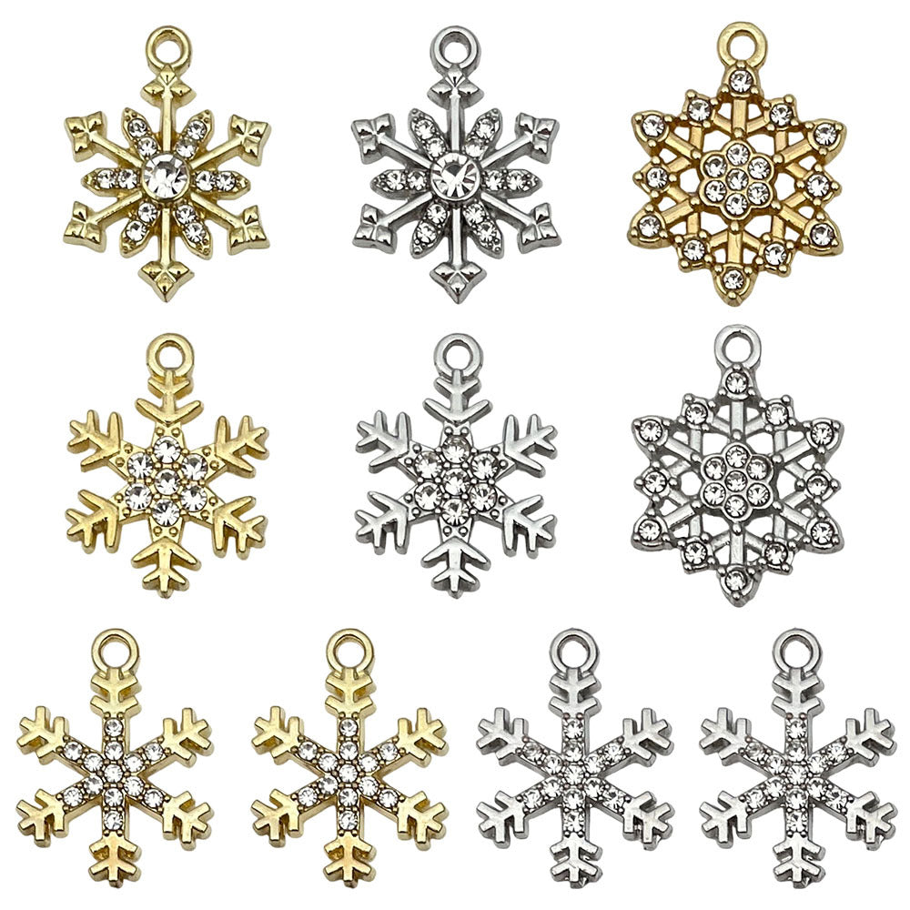 Rhinestone Zinc Alloy Hollow Snowflake Charm Pendant for DIY Bracelet Necklace Making