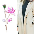 Enamel Lotus Stem Brooch In 2 Color Variants For Jackets and Scarves view 2