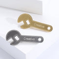 Wrench Shape Creative Embossed Brooch Silver Gold Tone view 1