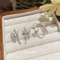 Silver Pearl Bow Crescent Stud Earrings Fashion Jewelry Accessory view 2