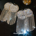 Round Crystal Fringe Statement Earrings with Polished Metal Tone Details view 4