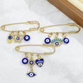 Gold-Tone Evil Eye Safety Pin Brooch with Charm Dangles view 2