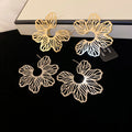 Gold Openwork Flower Statement Stud Earrings Decorative Jewelry Design view 1