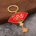 Red Chinese Folding Fan Keychain With Dragon Motif And Knot Charm view 4