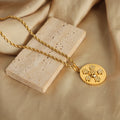 Round Disc Crystal Flower Pendant Rope Chain Necklace Gold Steel view 2