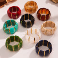 Marbled Resin Stretch Bracelet in Nine Colorways with Gold Tone Separators view 2