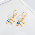 Gold Tone Evil Eye Huggie Earrings with Ten Symbolic Drop Designs view 12