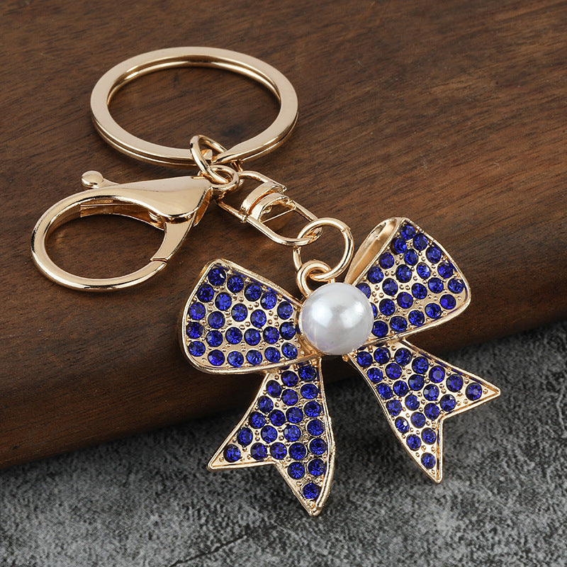 Full Rhinestone Bow Keychain Elegant Women's Bag Charm Car Key Ring