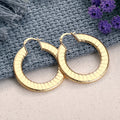 Gold Tone Flat Wide Ribbed Stripe Hoop Earrings Pair view 1