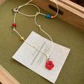 White Cord Red Flower Bead Pendant Necklace Toggle Clasp view 6