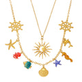 Stainless Steel Ocean Charm Necklace Sunburst Pendant Gold Steel view 5
