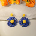 Five Color Woven Daisy Circle Dangle Stud Earrings view 8