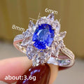 Blue Oval Solitaire Marquise Floral Cluster Ring Silver Tone view 5